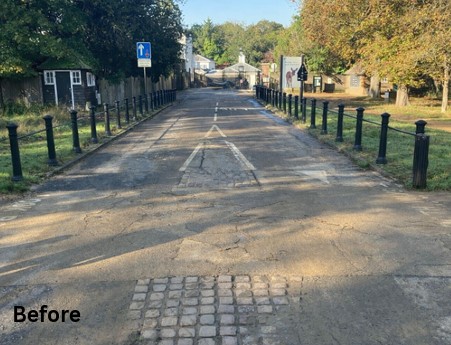 Before high friction surfacing works at Richmond Park