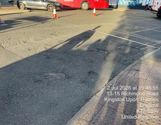 Wider carriageway surface failure on Sopwith Way before repair
