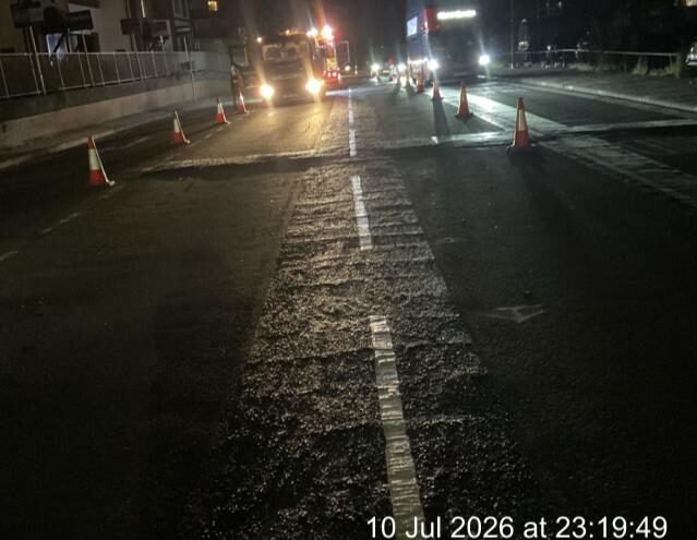 Completed Elastomac wheel-track repair on Sopwith Way in Kingston upon Thames