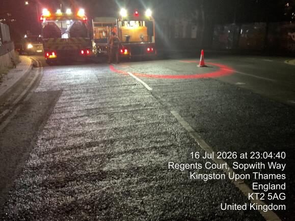 Completed wider Elastomac carriageway treatment on Sopwith Way