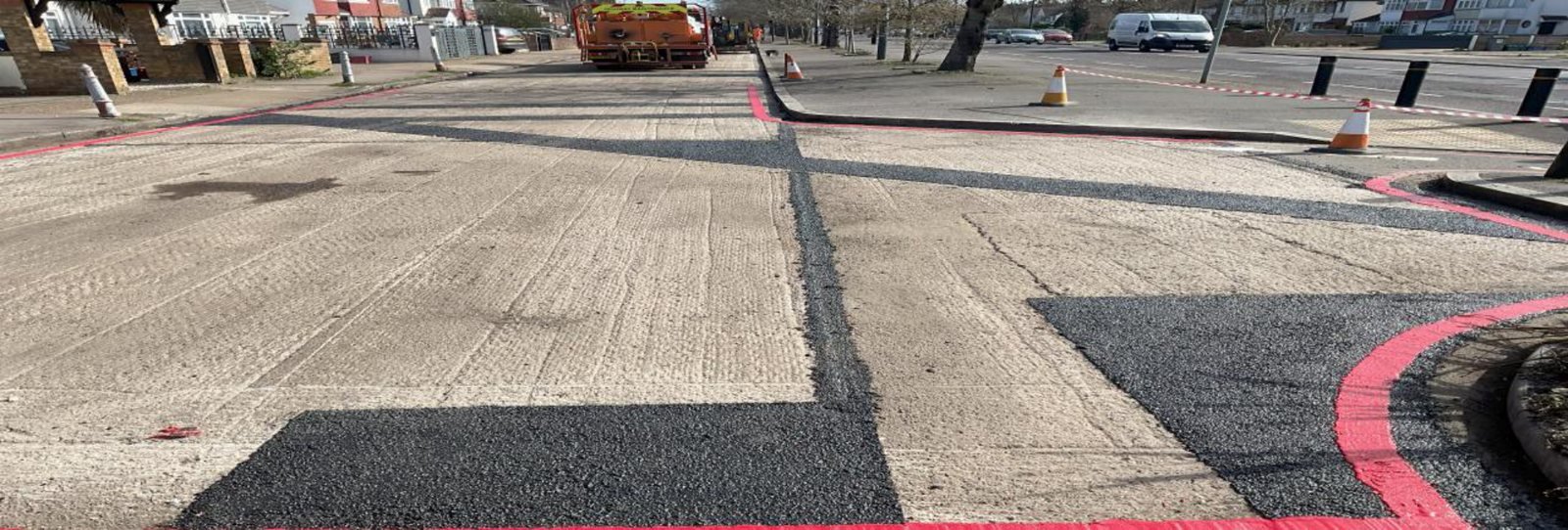 Targeted Elastomac repairs to cracked and damaged concrete carriageway areas on Uxbridge Road TW13