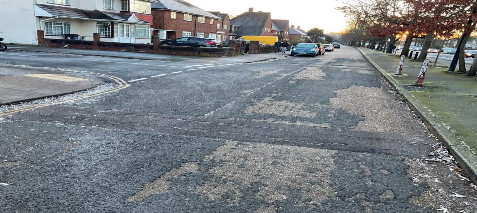 Uxbridge Road TW13 concrete carriageway with failing asphalt overlay before Elastomac repair