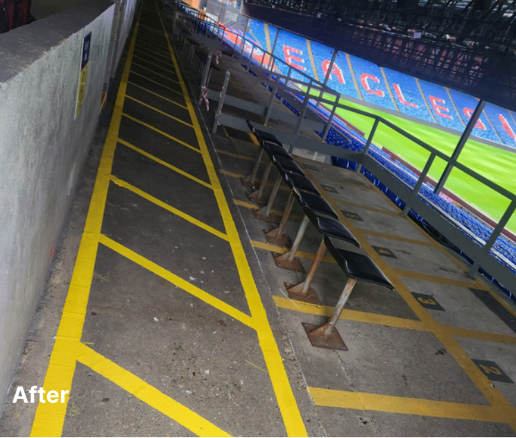 Completed MMA road marking installation at Selhurst Park